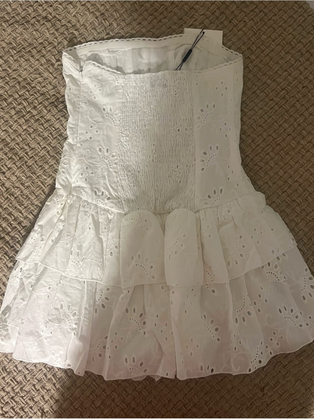 White Strapless Eyelet Ruffle Dress - Picture 2 of 2